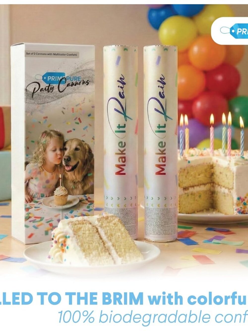 Confetti Cannon Poppers, Biodegradable Multicolor Paper, 2 Pack - Picture 4 of 10